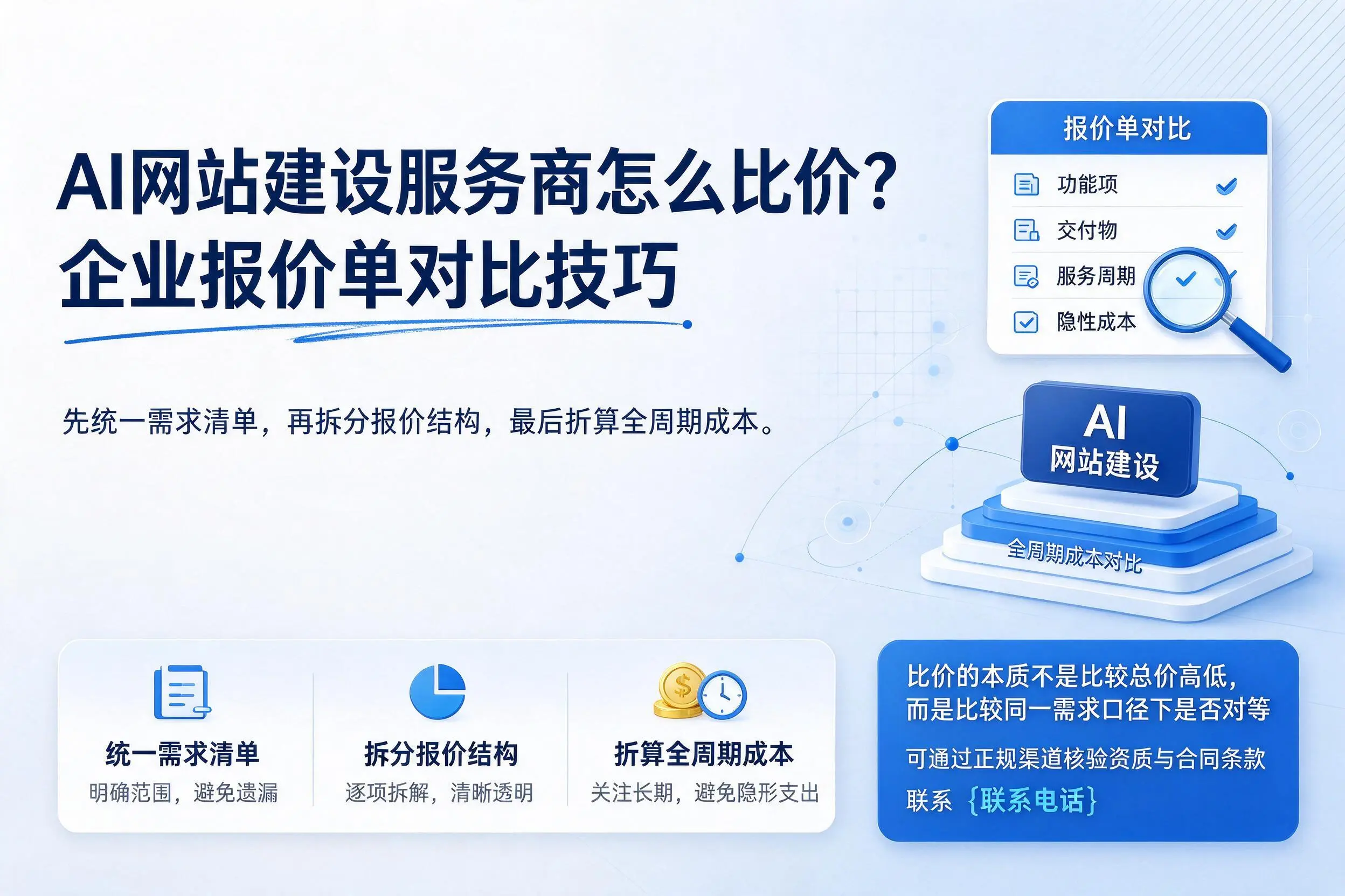 AI网站建设服务商怎么比价？琼海企业报价单对比技巧